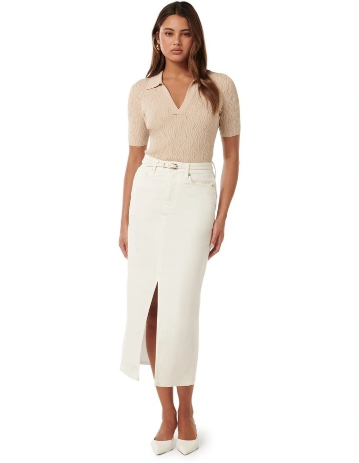 Paris Short Sleeve Textured Knit Top in Beige image 5