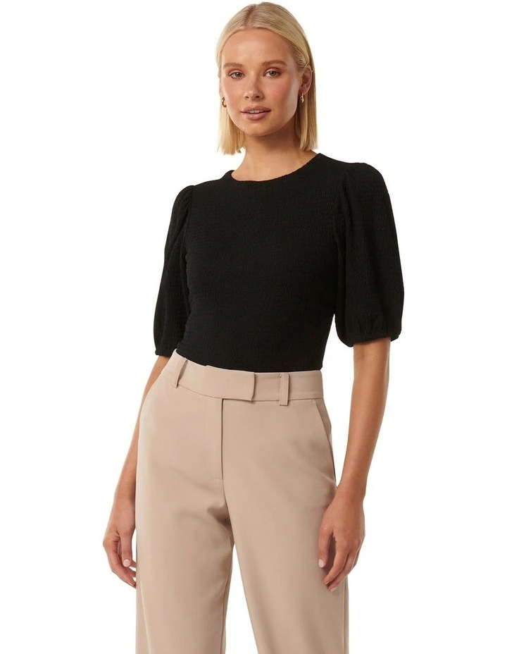 Forever New Jolanta Textured Puff Sleeve Top in Black | MYER