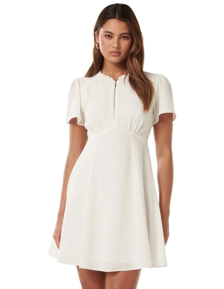 Kerrie Zip Detail Mini Dress in White image 1
