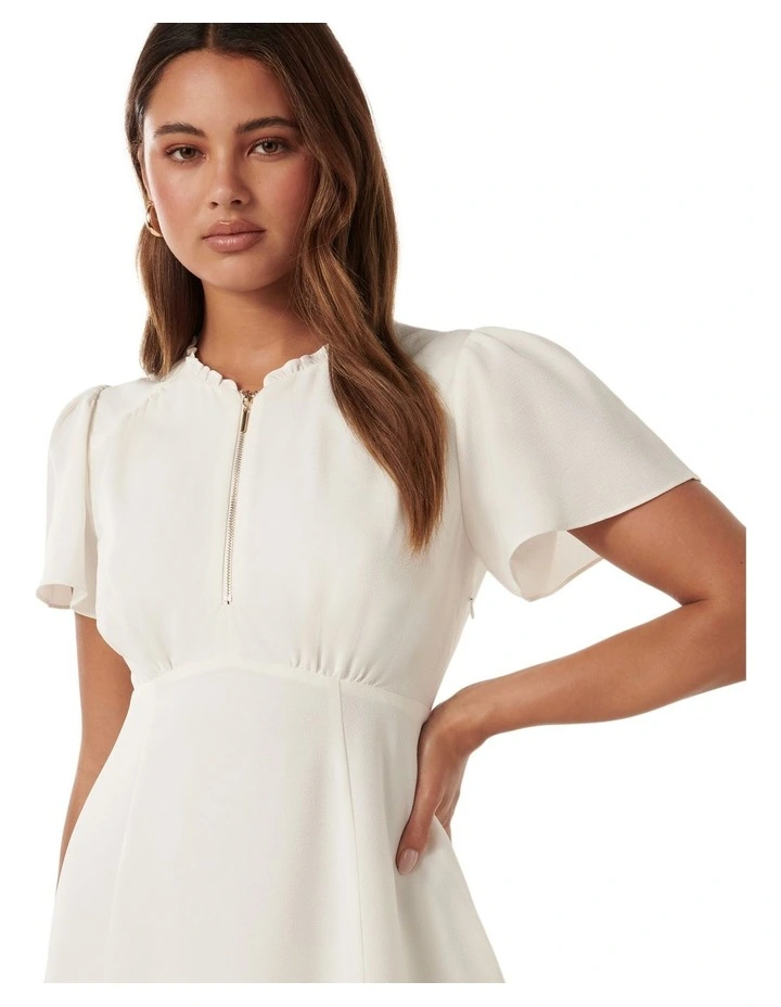 Kerrie Zip Detail Mini Dress in White image 4