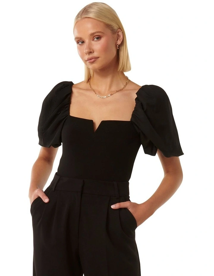 Dani Crepe Body Balloon Sleeve Top in Black image 1