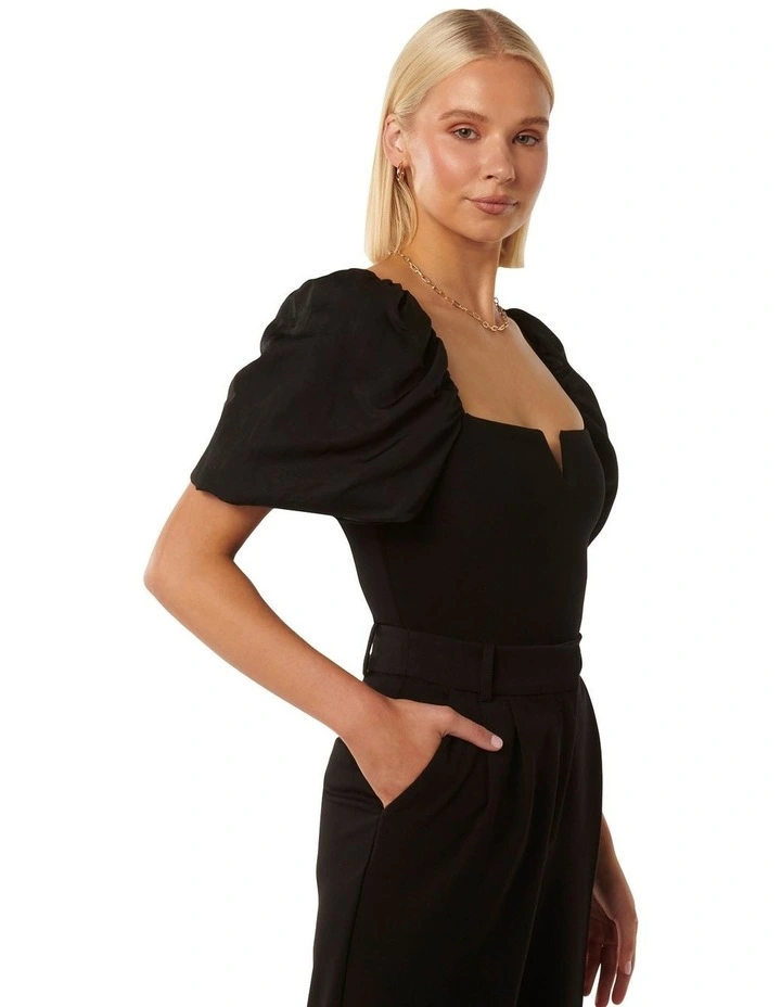 Dani Crepe Body Balloon Sleeve Top in Black image 3