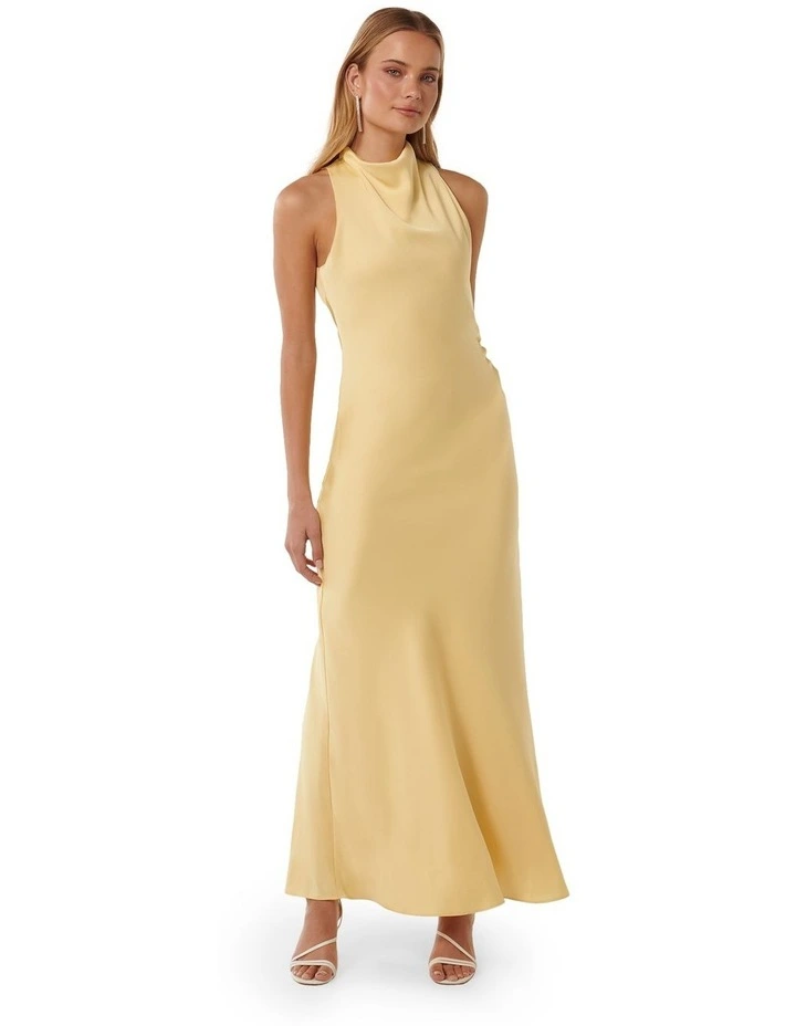 Michelle Open Back Satin Maxi Dress in Yellow image 1