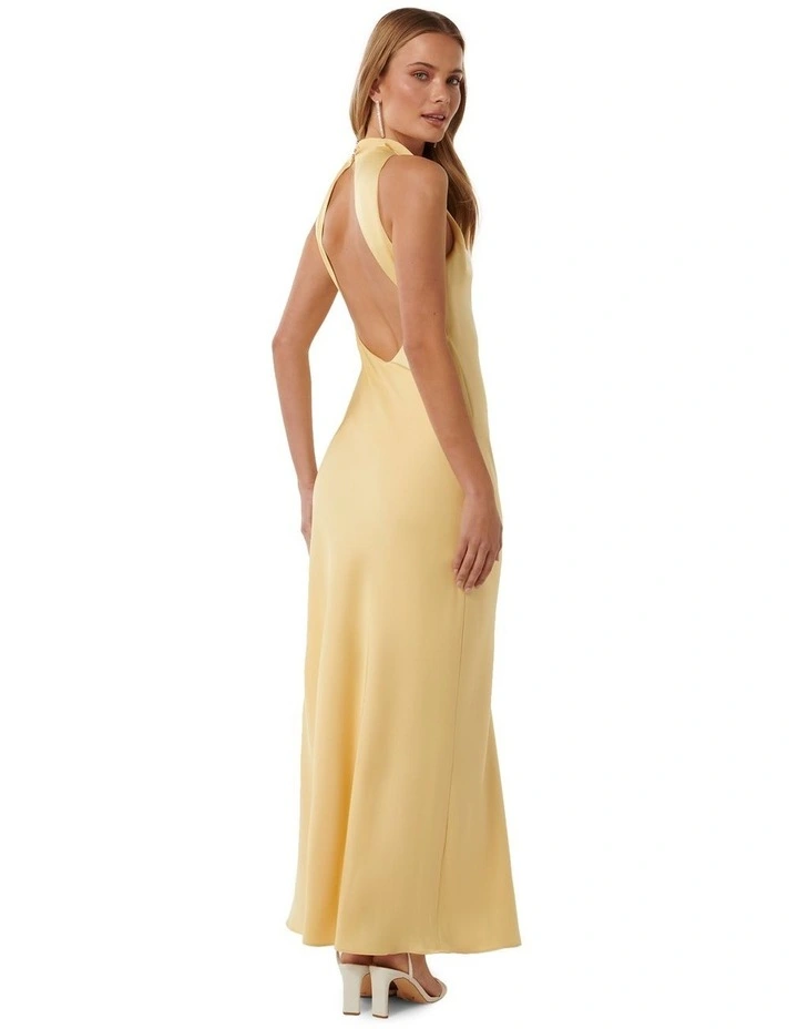 Michelle Open Back Satin Maxi Dress in Yellow image 2