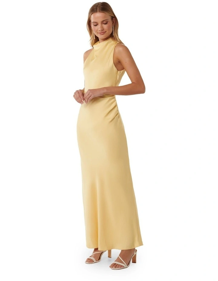 Michelle Open Back Satin Maxi Dress in Yellow image 3