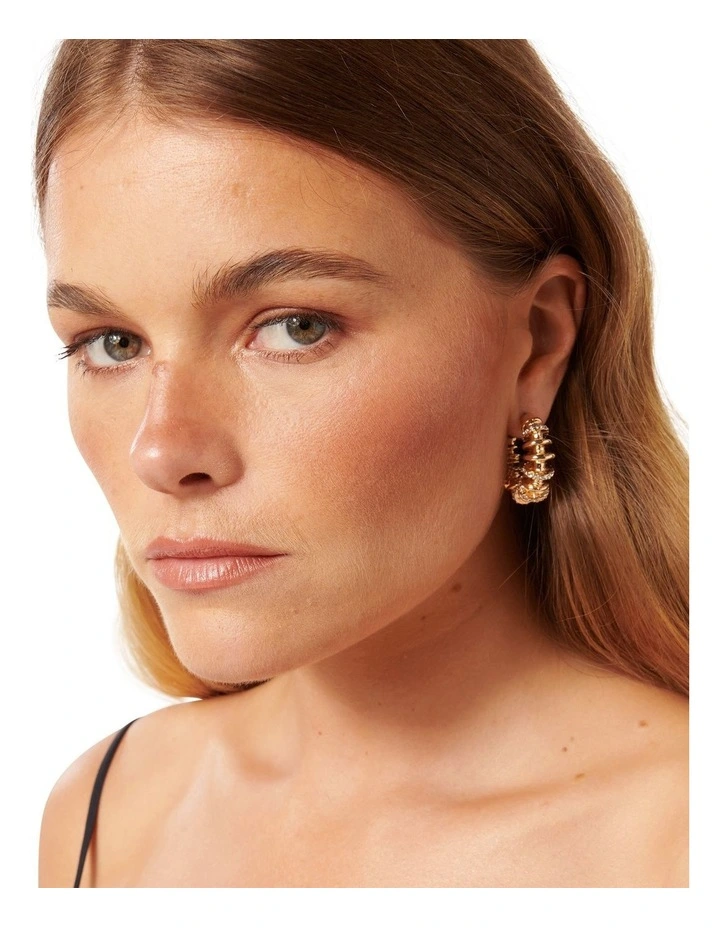 Signature Sakura Stone Swirl Hoop Earrings in Gold image 2