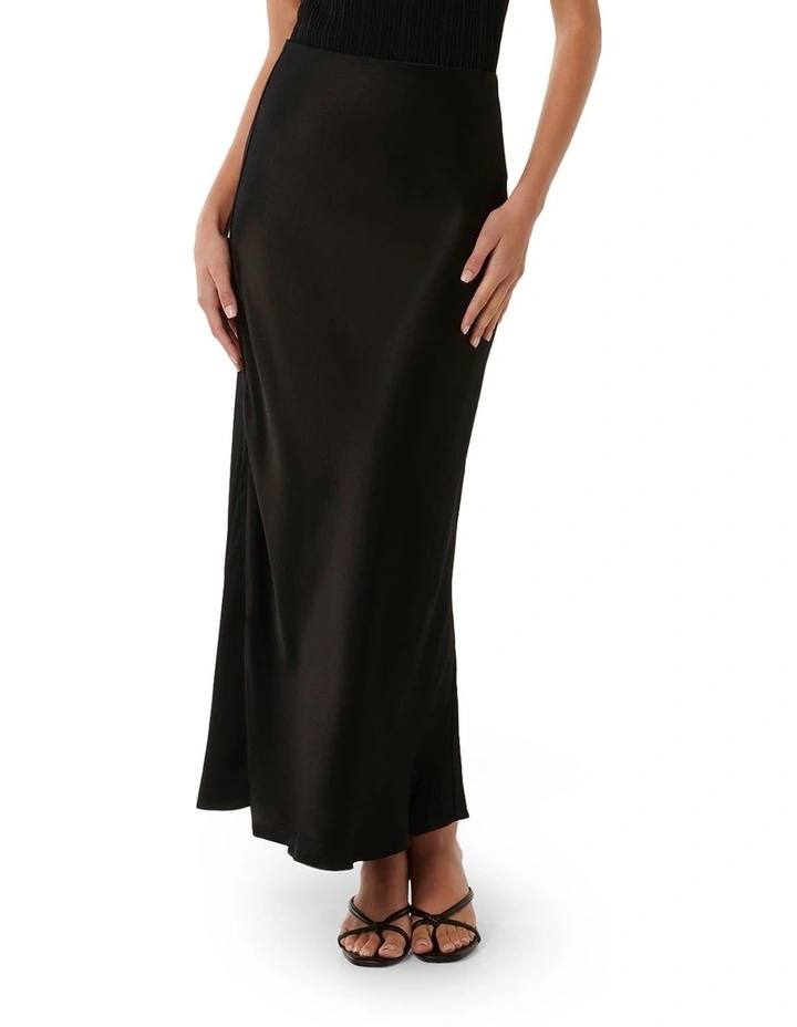 Prue Satin Bias Midaxi Skirt in Black image 1