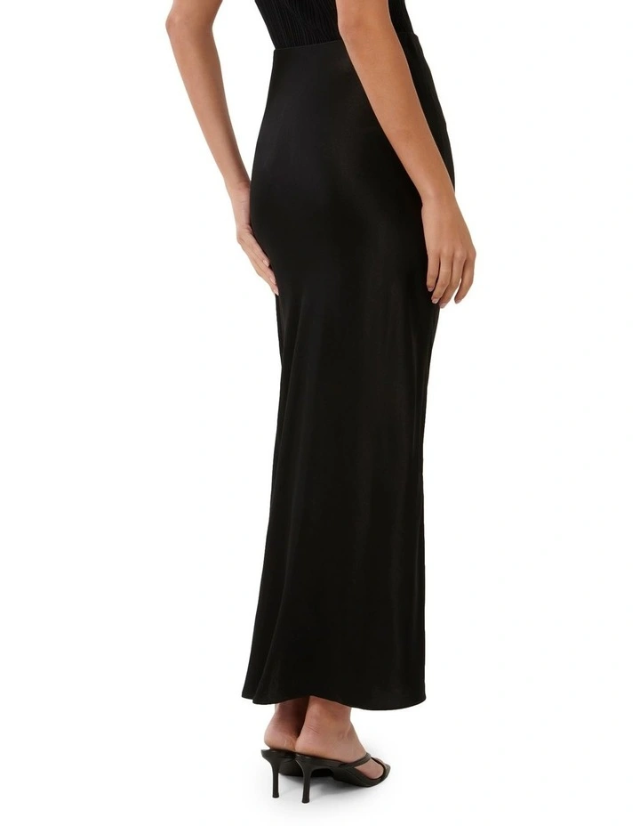 Prue Satin Bias Midaxi Skirt in Black image 2