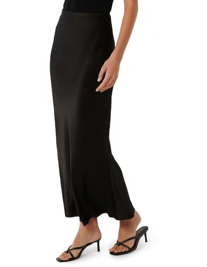 Prue Satin Bias Midaxi Skirt in Black image 3