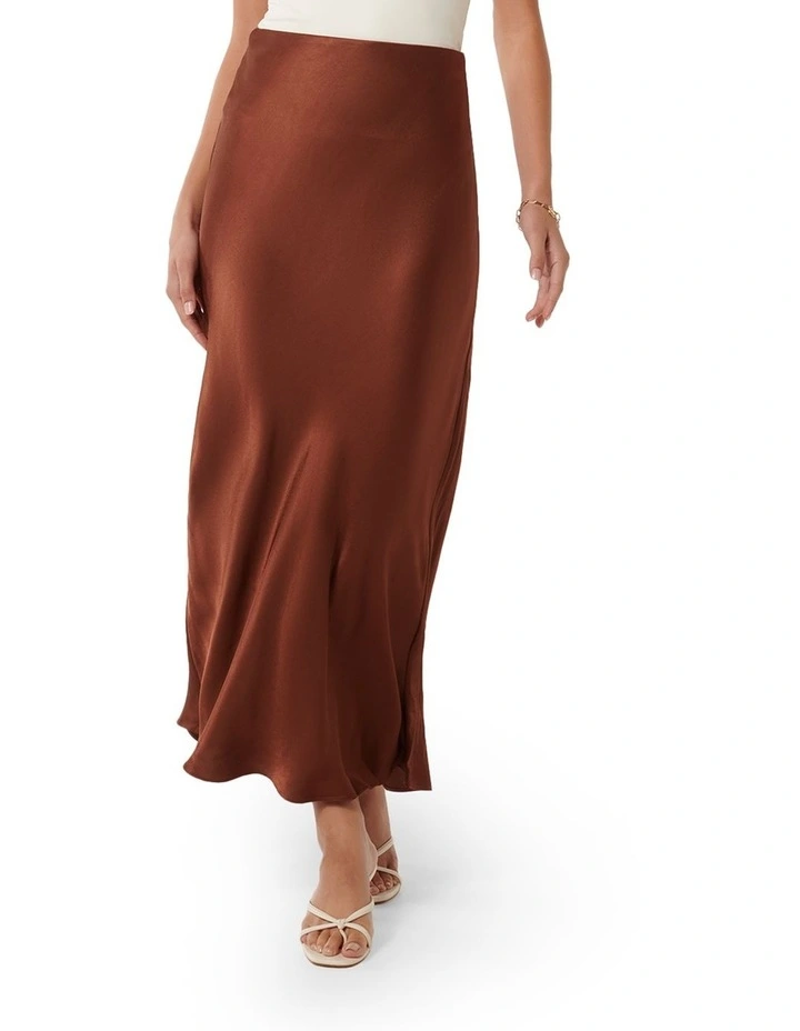 Prue Satin Bias Midaxi Skirt in Brown image 1