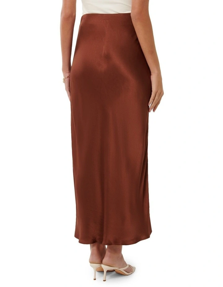 Prue Satin Bias Midaxi Skirt in Brown image 2