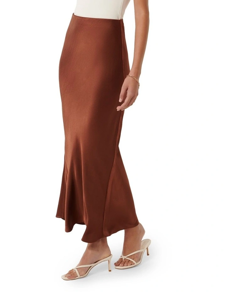 Prue Satin Bias Midaxi Skirt in Brown image 3