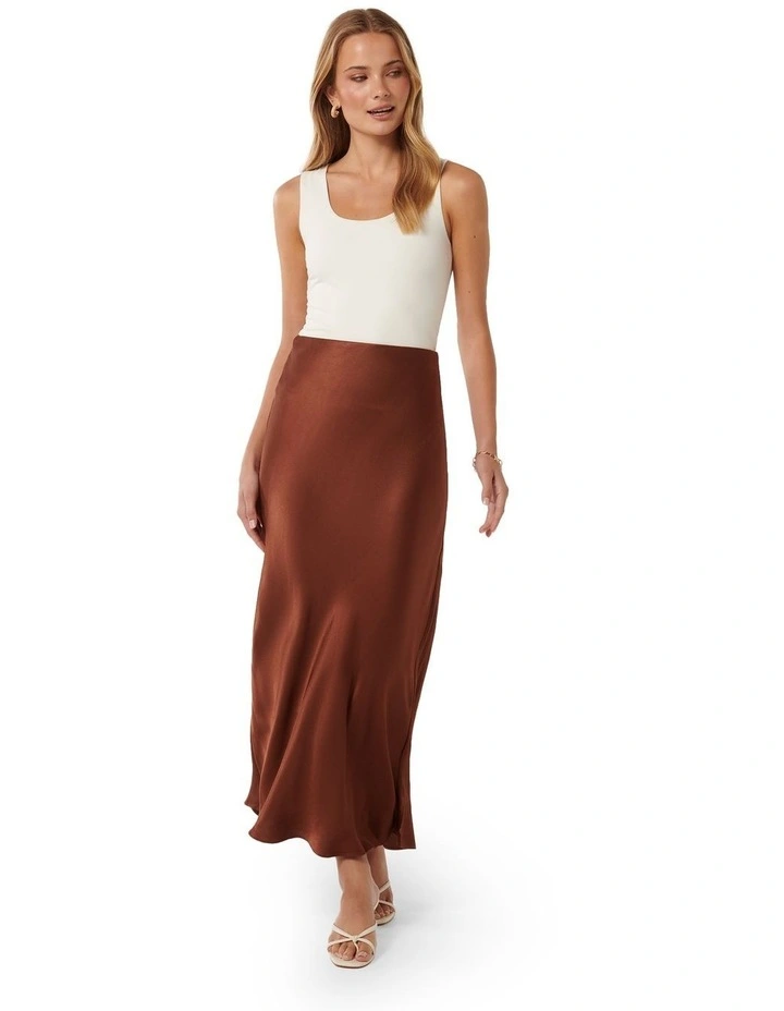 Prue Satin Bias Midaxi Skirt in Brown image 5