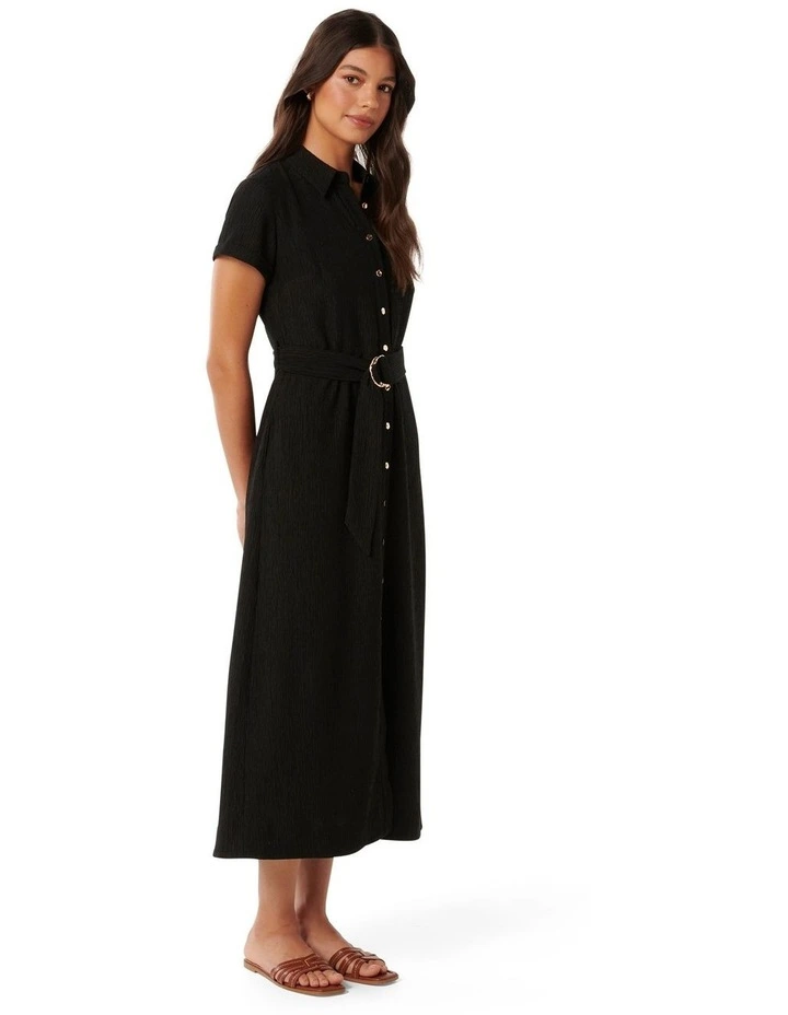 Briley Textured Shirt Dress in Black image 3