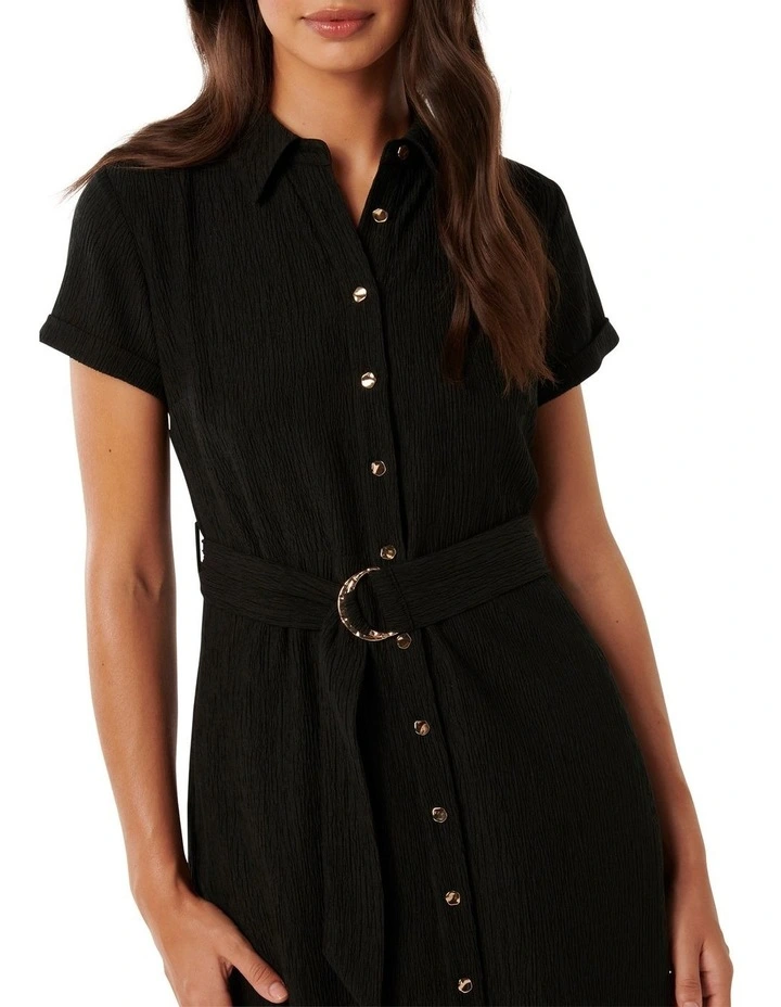 Briley Textured Shirt Dress in Black image 4