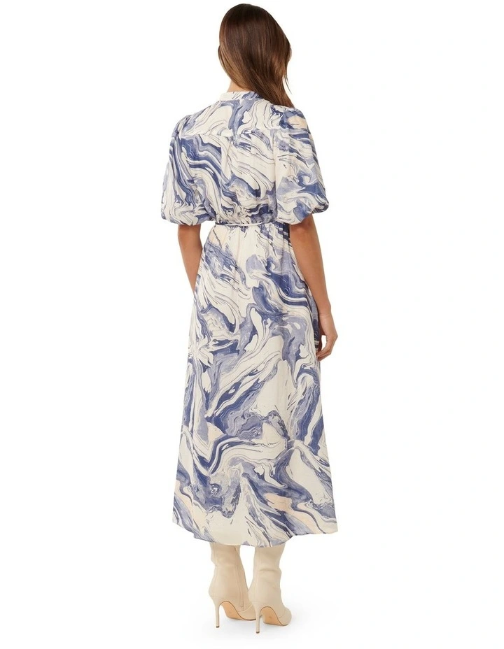 Loren Puff Sleeve Midi Dress in Blue image 2