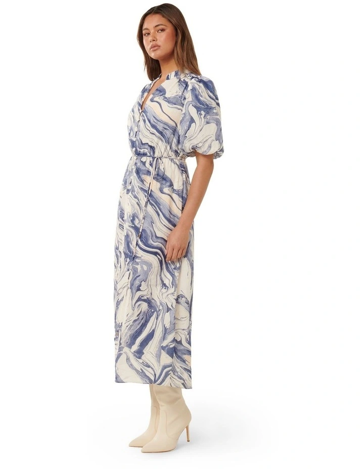 Loren Puff Sleeve Midi Dress in Blue image 3
