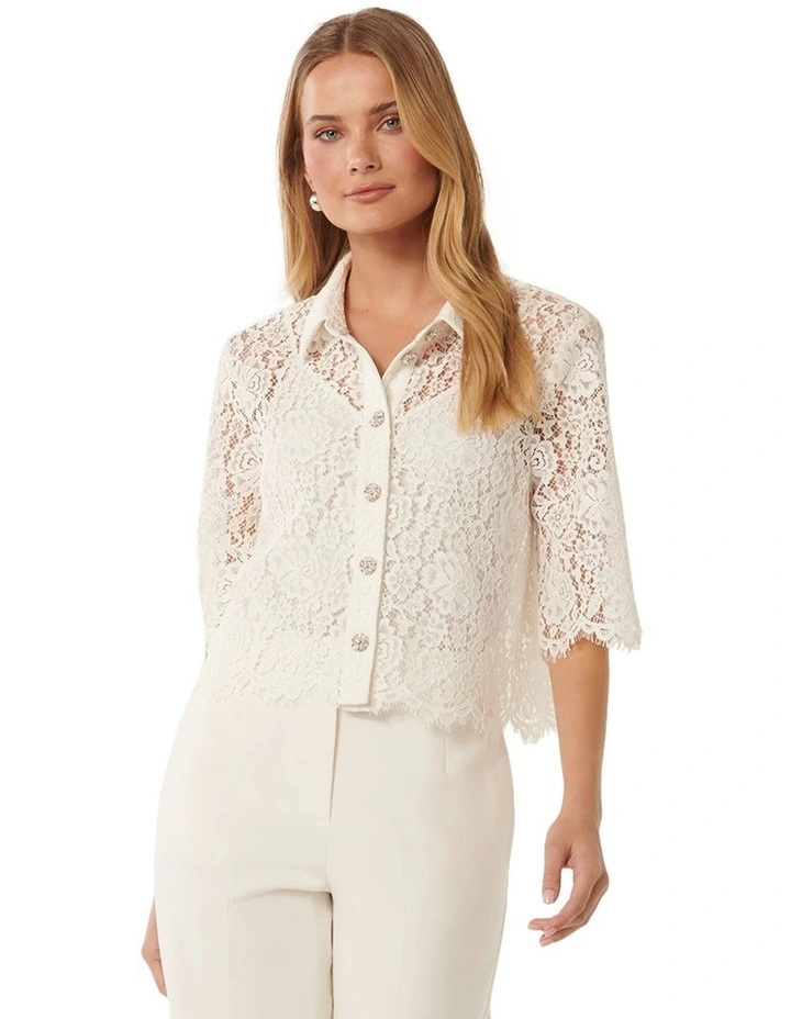 Ilah Lace Crop Shirt in White image 1