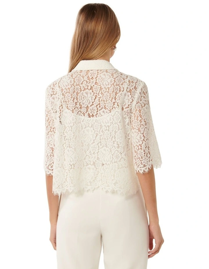 Ilah Lace Crop Shirt in White image 2