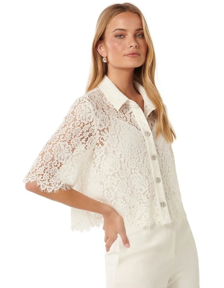 Ilah Lace Crop Shirt in White image 3