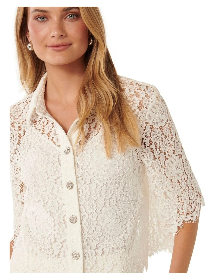 Ilah Lace Crop Shirt in White image 4