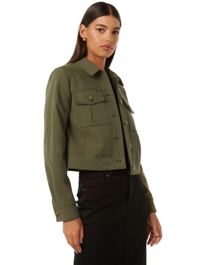 Luca Crop Utility Jacket in Khaki image 4