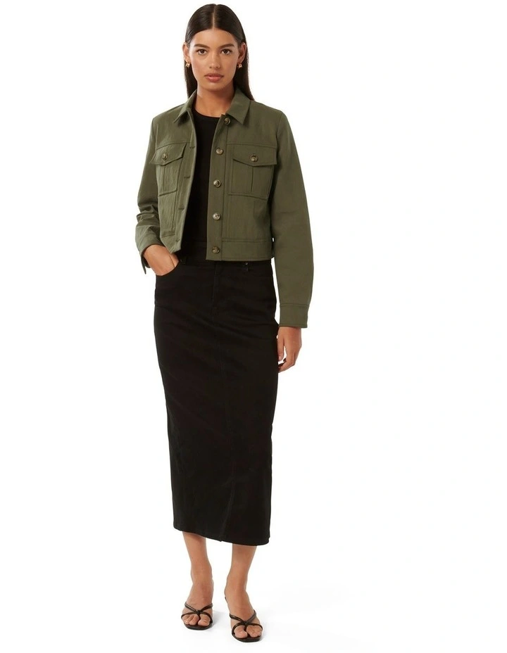 Luca Crop Utility Jacket in Khaki image 5
