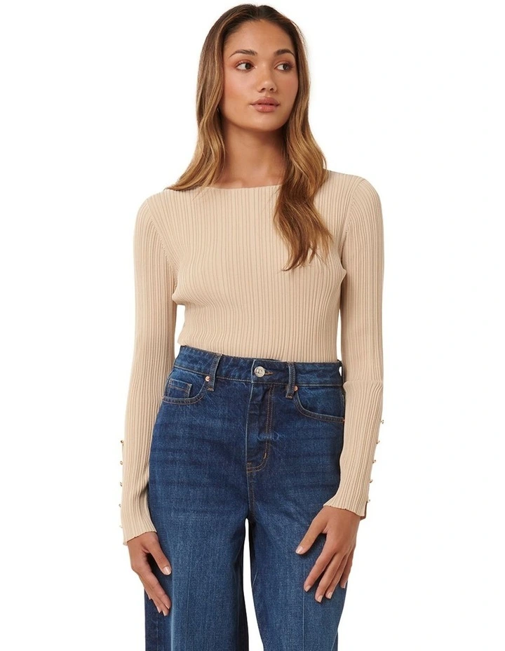 Elle Button Detail Jumper in Stone image 1