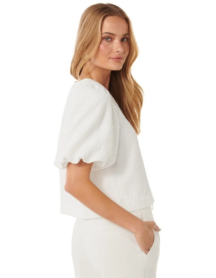 Nara Textured Bubble Sleeve Top in White image 2