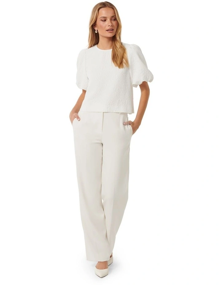 Nara Textured Bubble Sleeve Top in White image 5