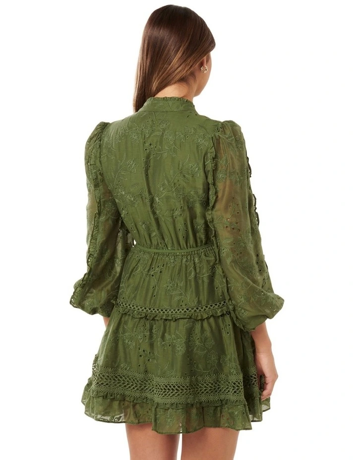 Ivana Trim Detail Mini Dress in Green image 2