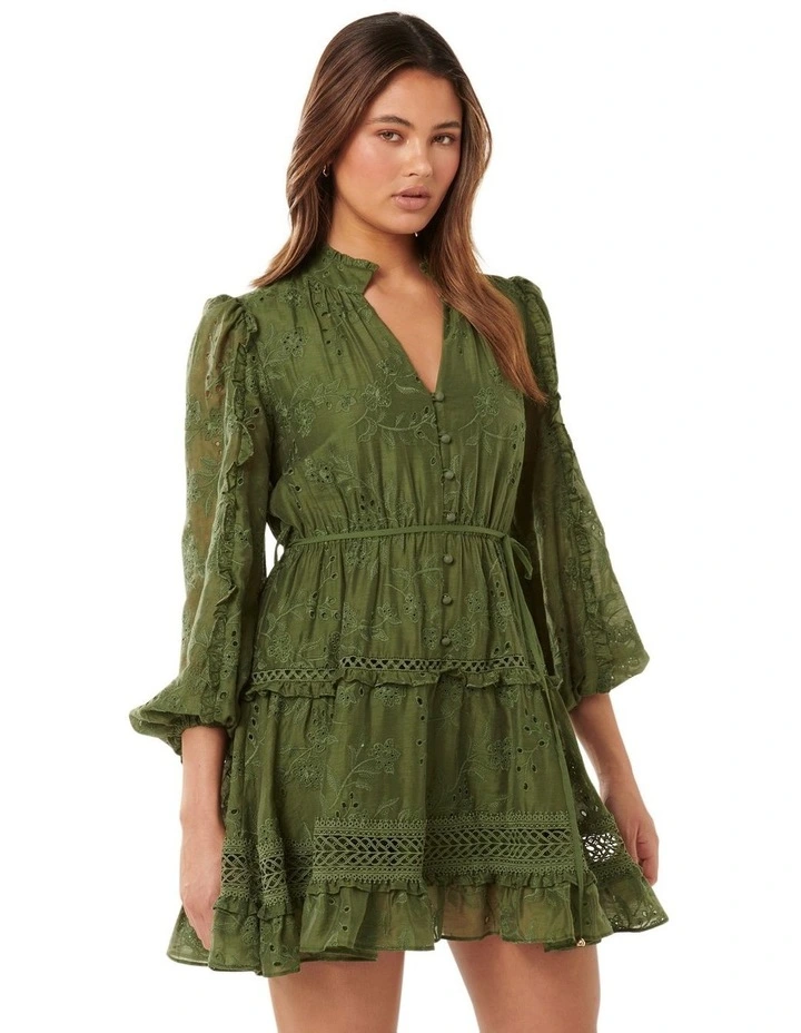 Ivana Trim Detail Mini Dress in Green image 3