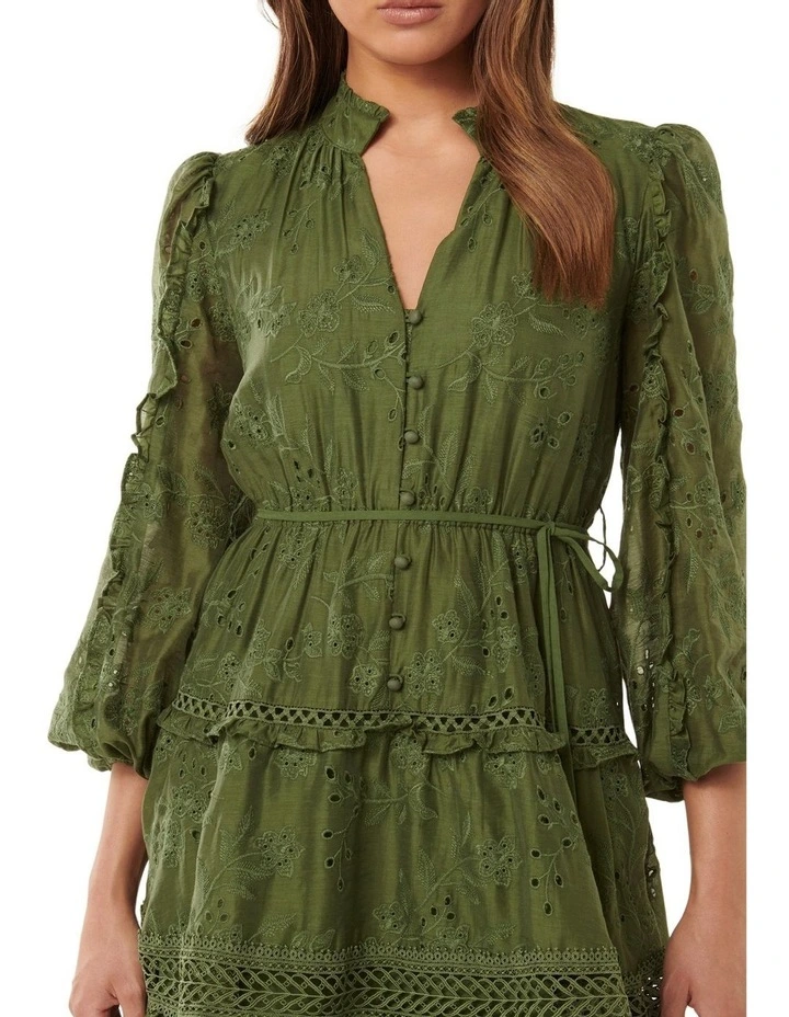 Ivana Trim Detail Mini Dress in Green image 4