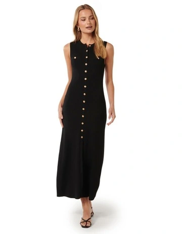 Kelly Button Through Knit Dress in Black