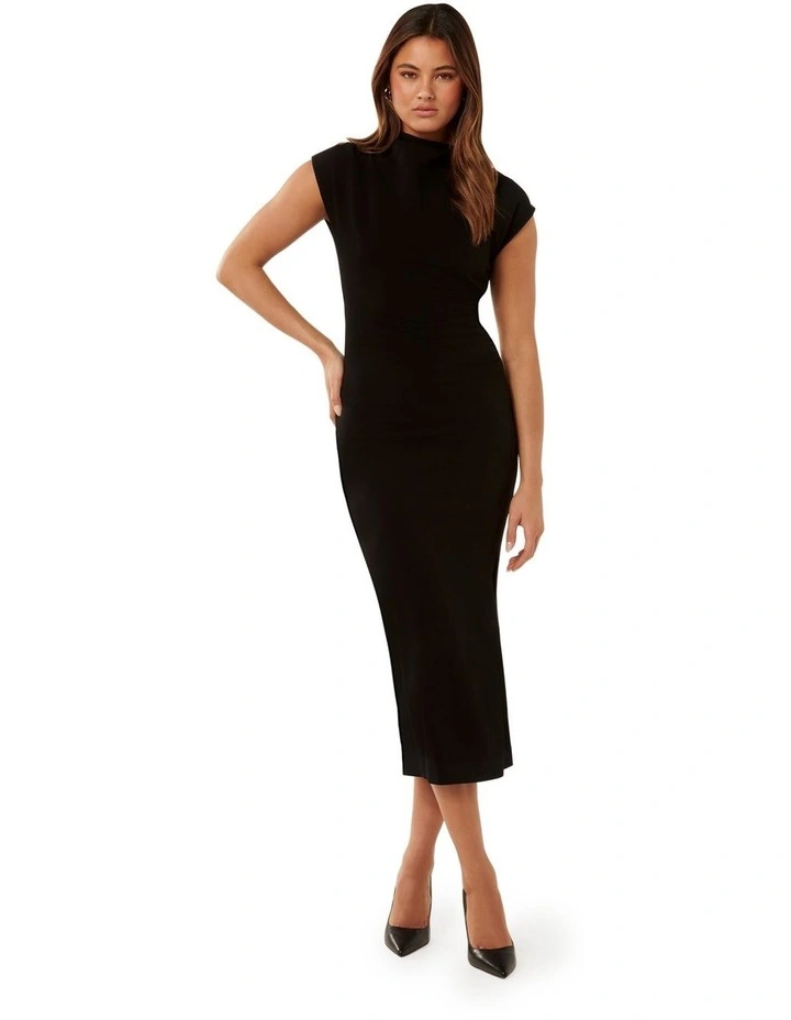 Samantha Cowl Neck Midi Dress in Black image 1