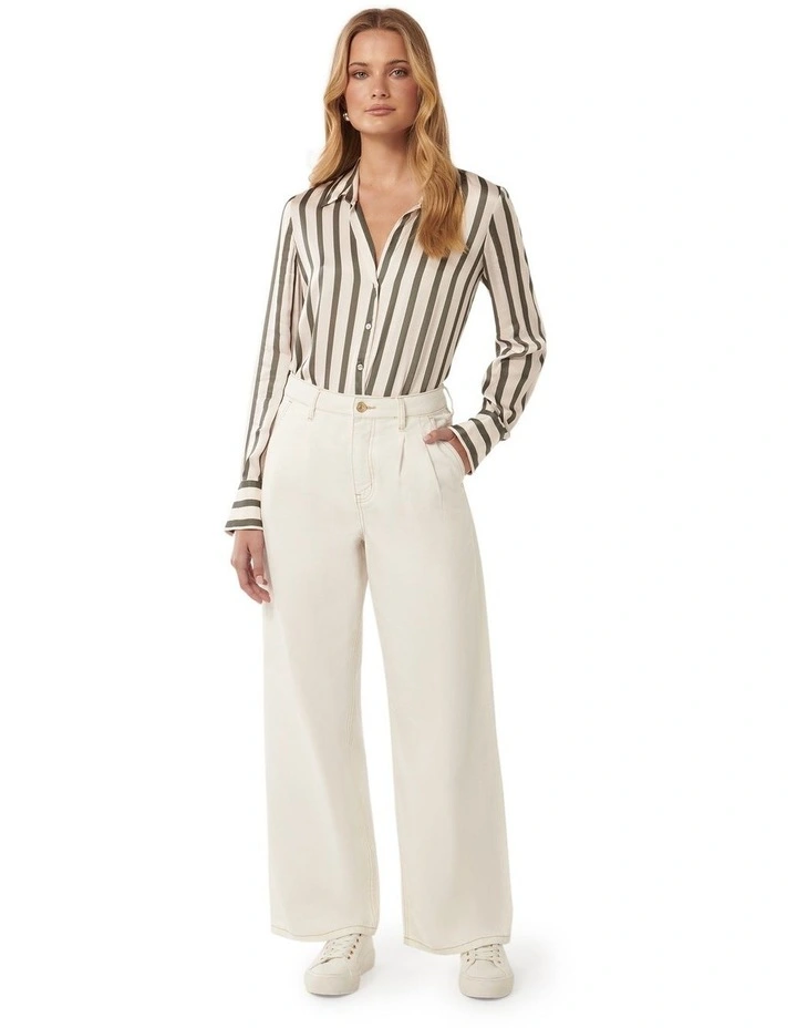 Harvey Notched Neck Satin Shirt in Olive image 5