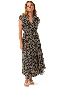 Maxine Ruffle Sleeve Midi Dress in Black