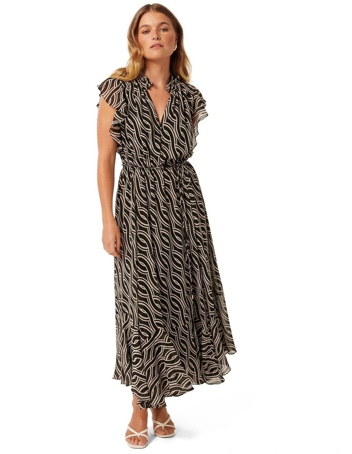 Maxine Ruffle Sleeve Midi Dress in Black image 1