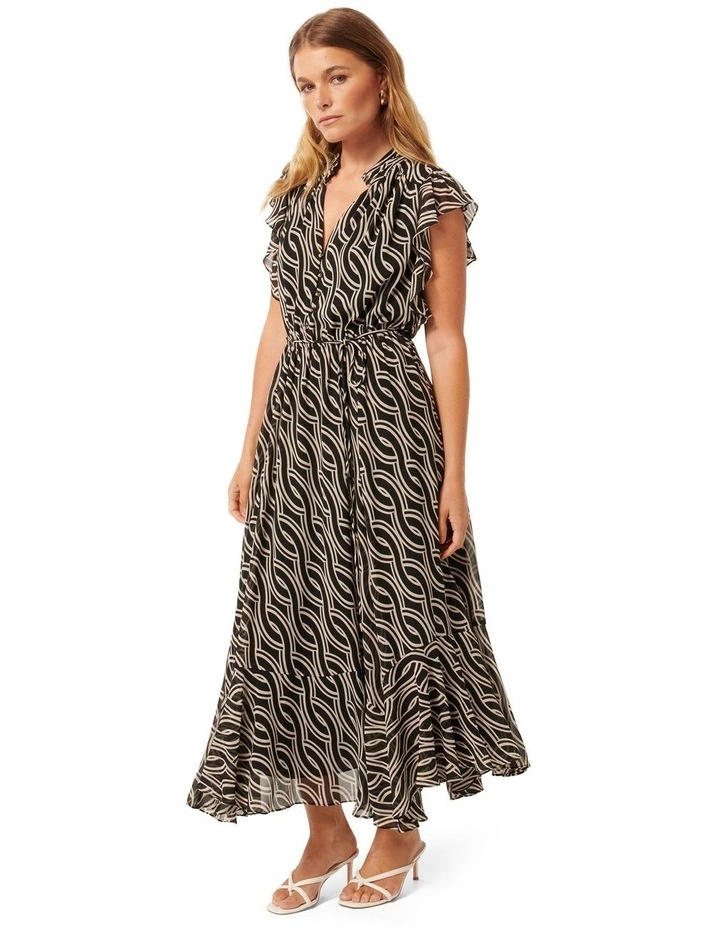 Maxine Ruffle Sleeve Midi Dress in Black image 3