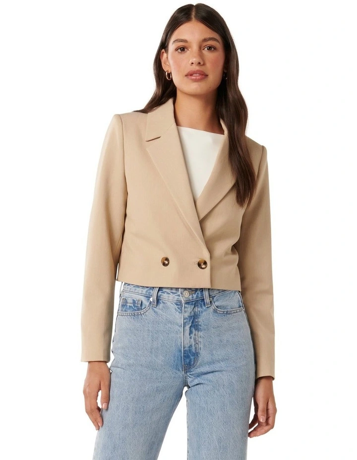 Pippa Two Button Crop Blazer in Beige image 1