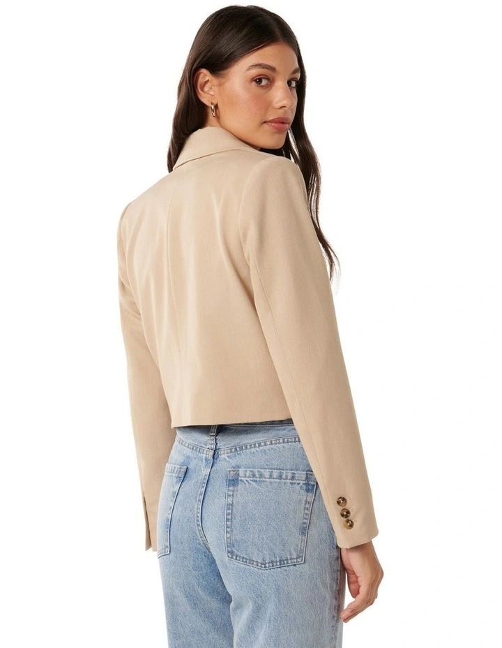 Pippa Two Button Crop Blazer in Beige image 2