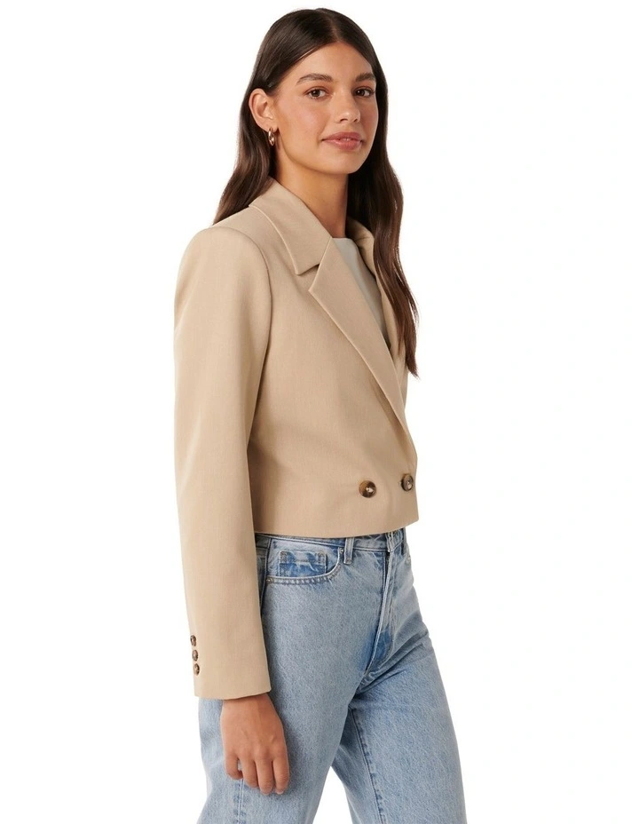 Pippa Two Button Crop Blazer in Beige image 3