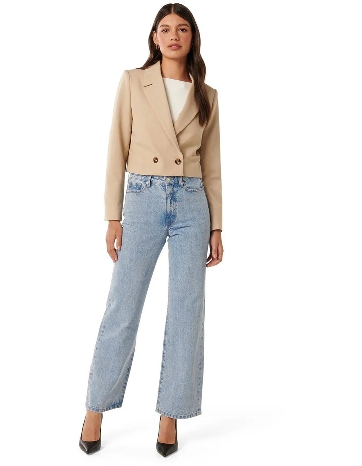 Pippa Two Button Crop Blazer in Beige image 5