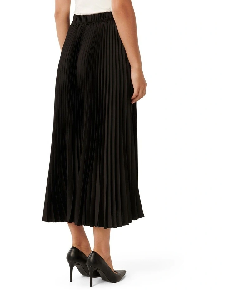 Estelle Satin Pleated Maxi Skirt in Black image 2