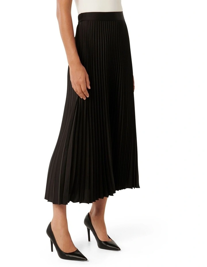 Estelle Satin Pleated Maxi Skirt in Black image 3