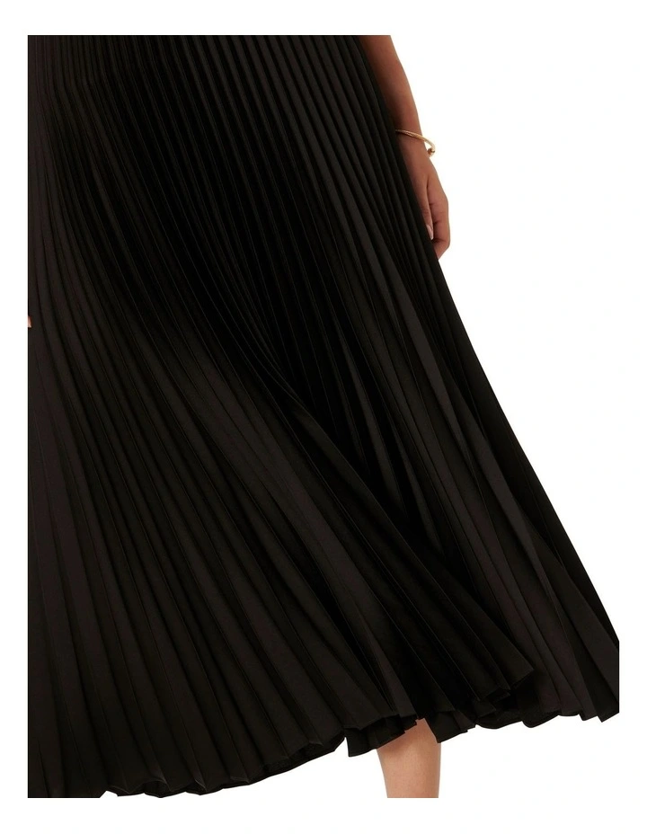 Estelle Satin Pleated Maxi Skirt in Black image 4