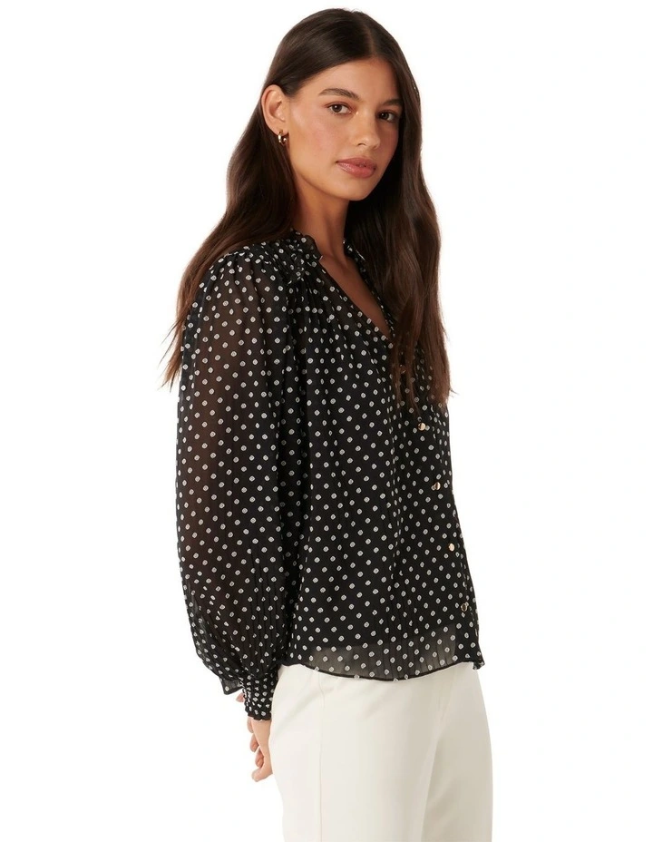 Tiarna Ruffle Trim Blouse in Navy image 3