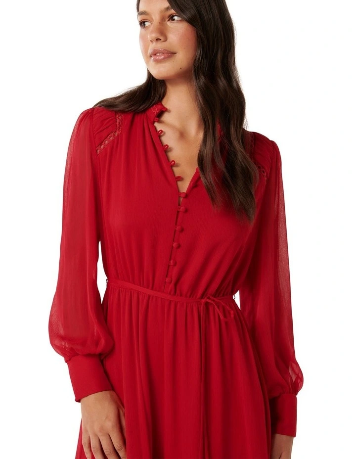 Bethany Lace Trim Midi Dress in Red image 4