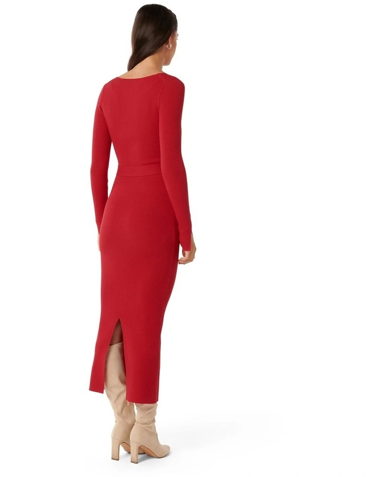 Isobel Rib Knit Midi Dress in Red image 2