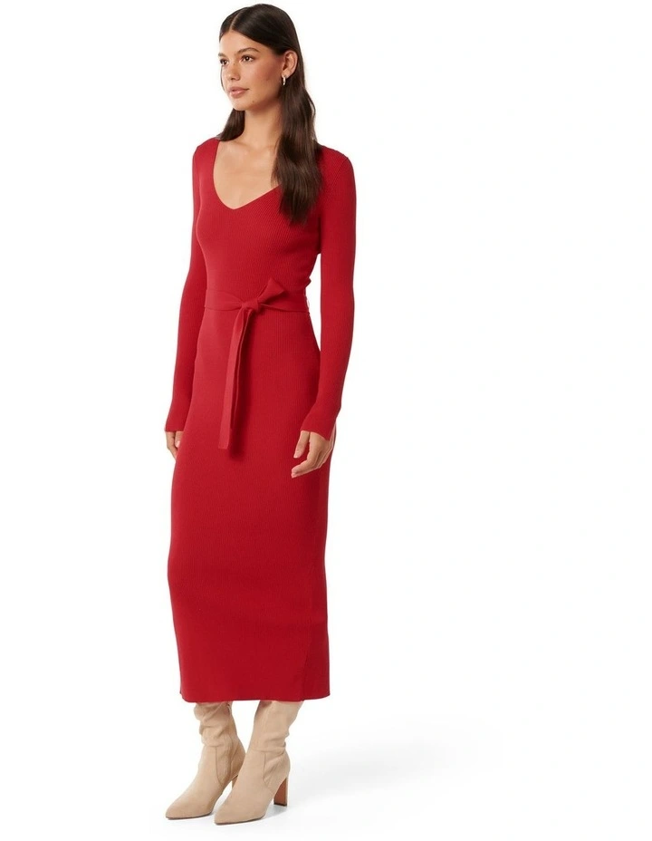 Isobel Rib Knit Midi Dress in Red image 3